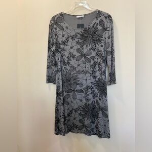 Bryn Walker Irys Floral Print Gray Black 3/4 Sleeve Jersey Dress Size La…